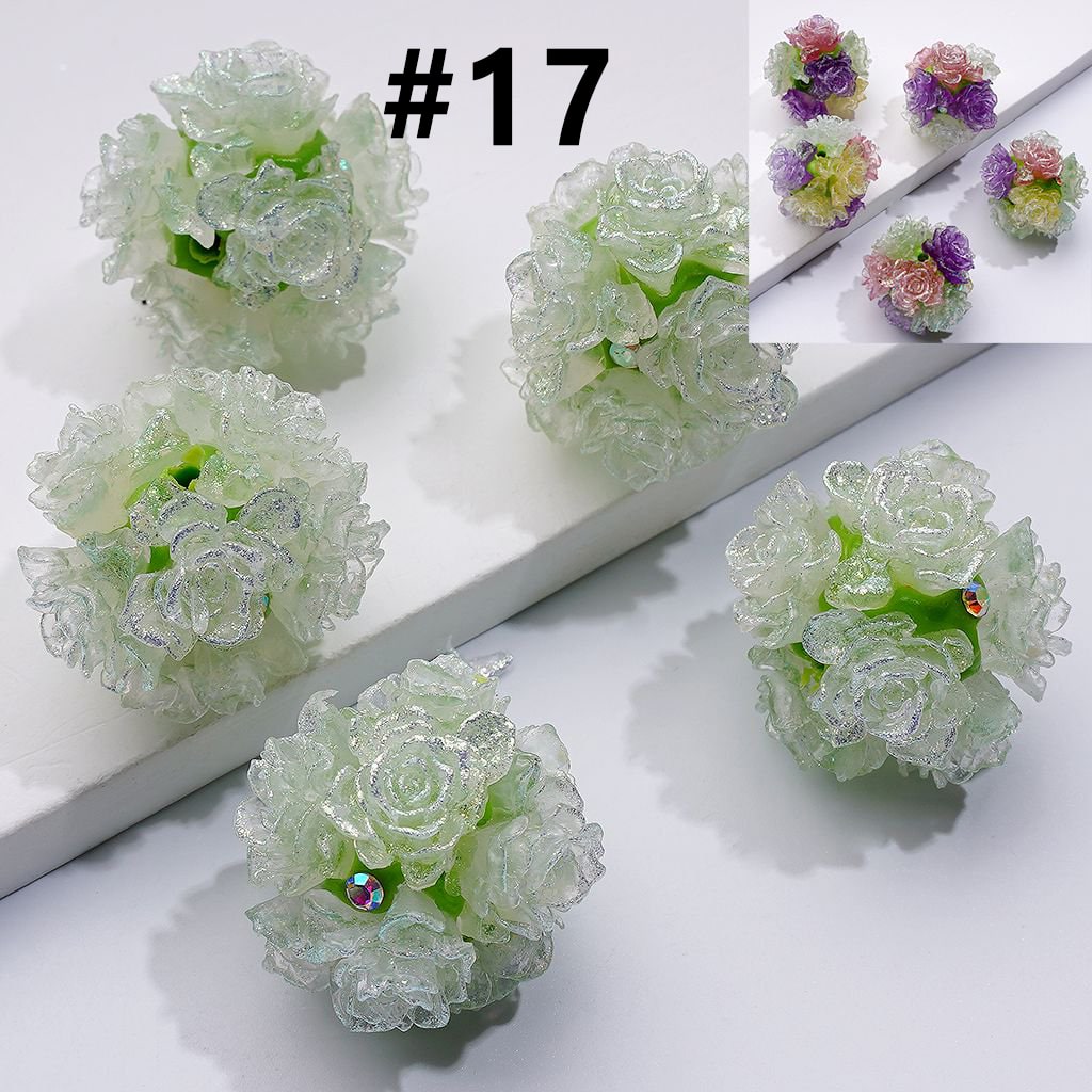 Color Changing Glitter Flower Clay Beads with AB Rhinestones, Round Shape, Approx. 24MM