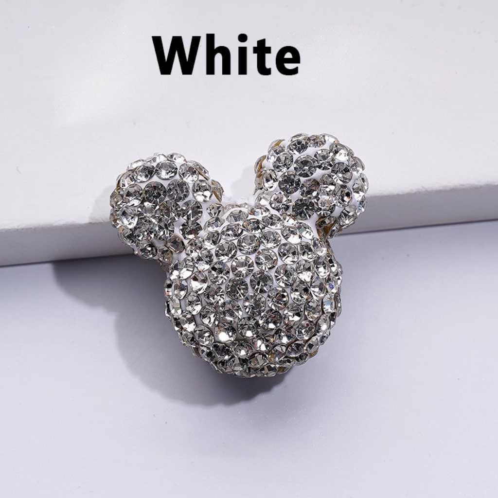 Vivid Cute Mickey Minnie Mouse Head Clay Beads with Shiny Rhinestones, Solid Color, Approx. 22x24x17MM