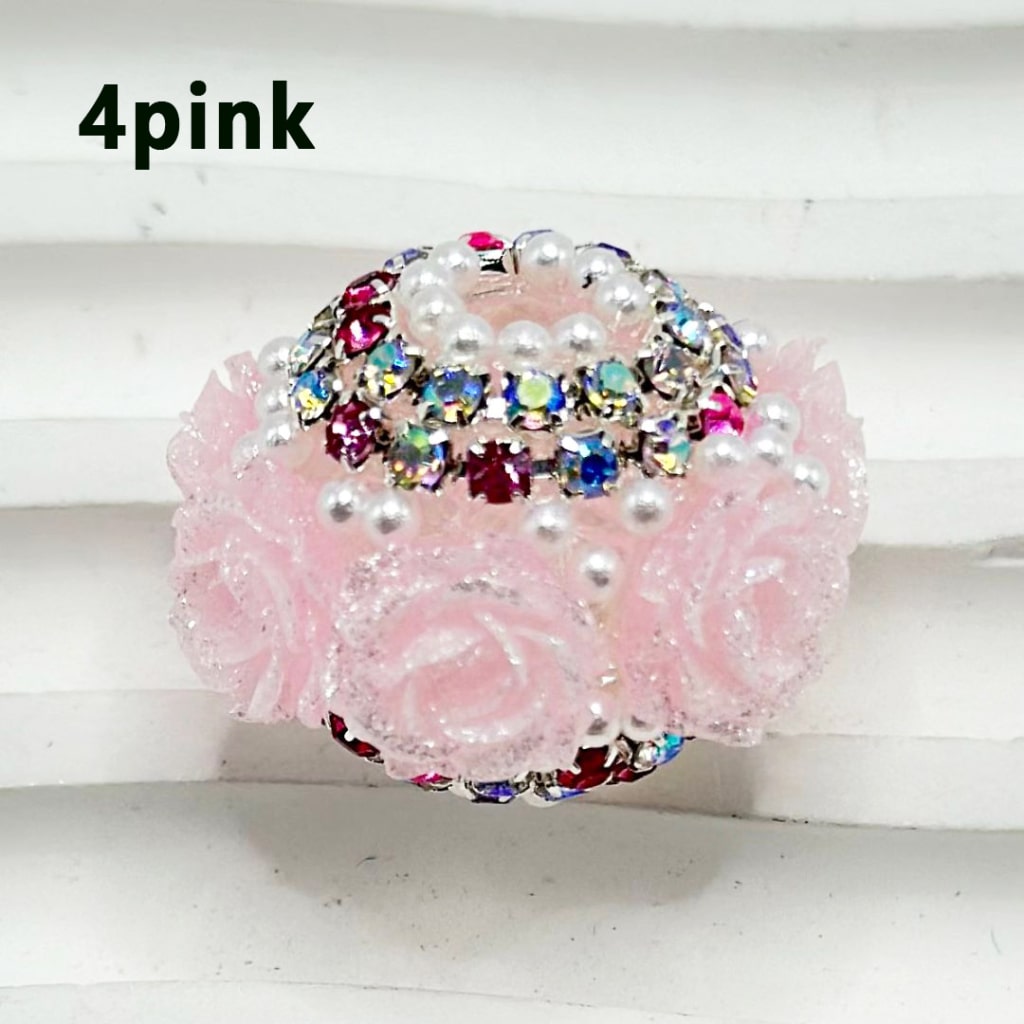 Delicate Glittery Luminous Flowers with White Pearls, Colorful Rhinestones Chain, Clear Round Acrylic Beads, Around 24*18MM