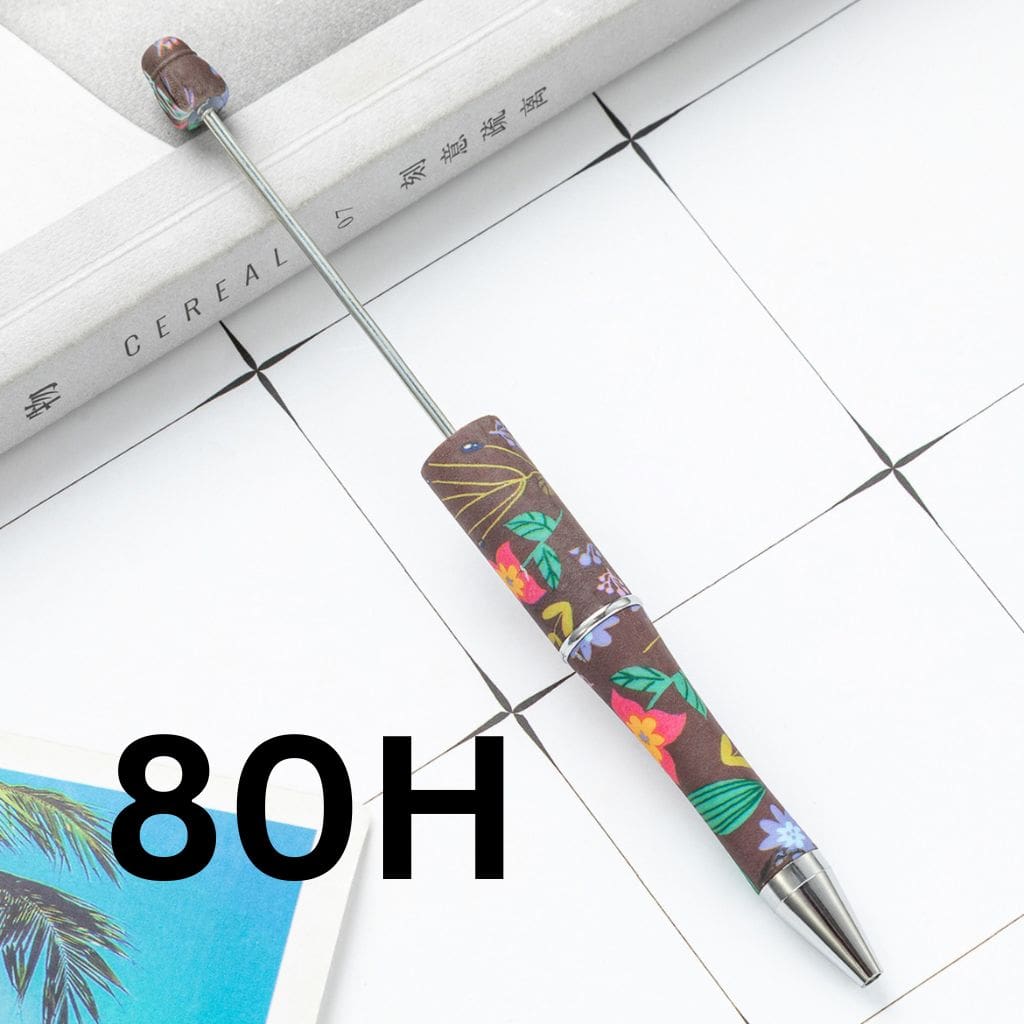 Colorful Red Flower with Green Leaf Printed Beadable Pens Number 80H