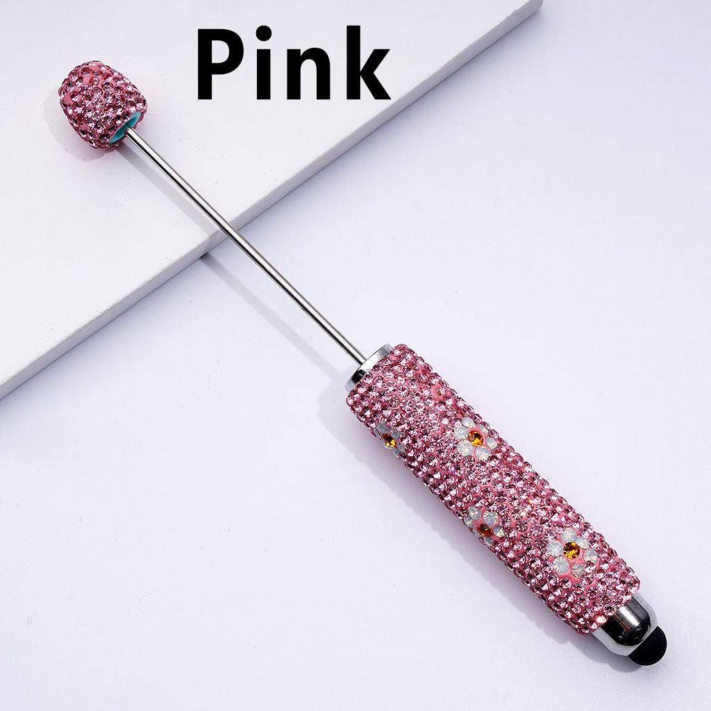 Beadable Clay Stylus Pen Adorned with Charming Mini Flowers & Sparkling Multi-Color Rhinestones