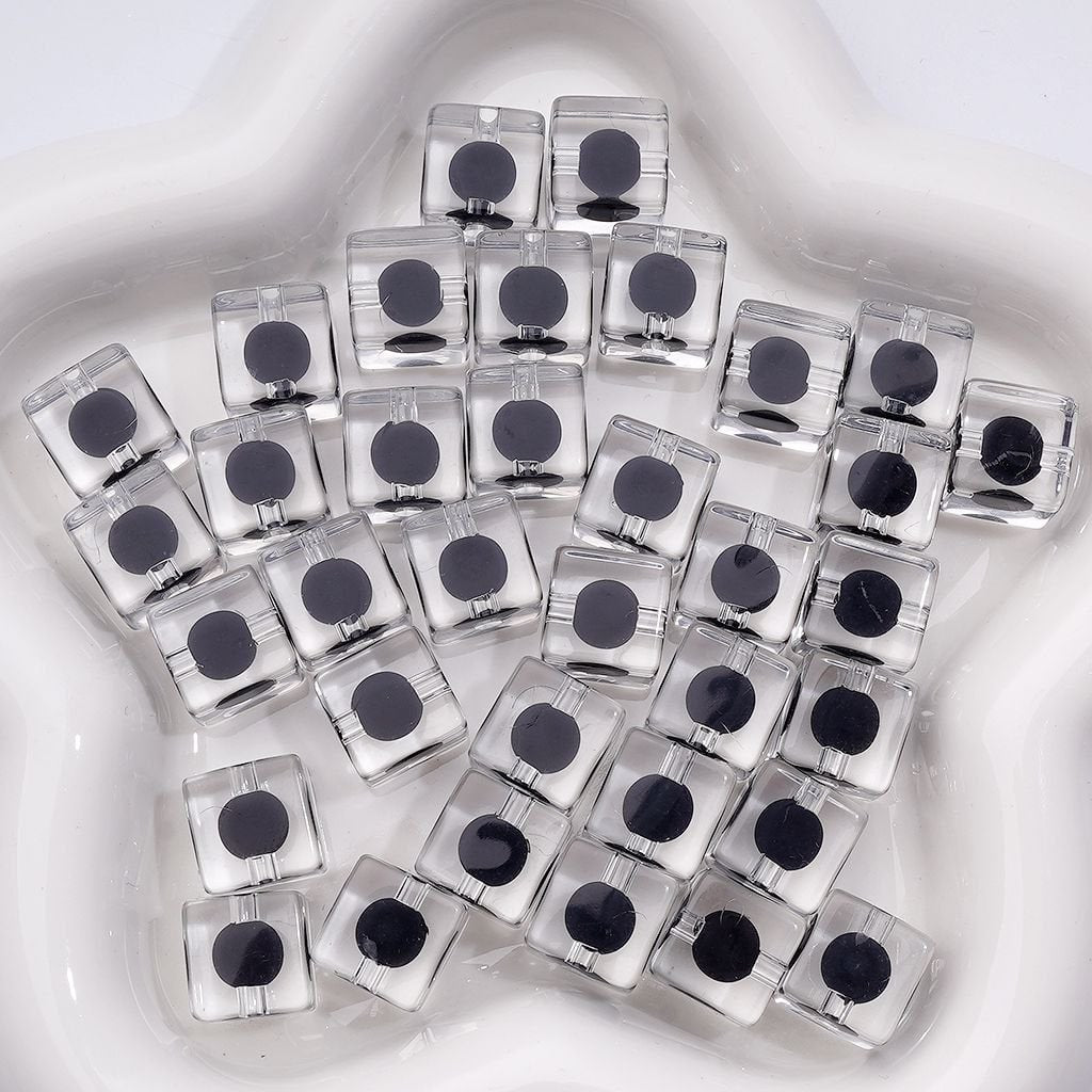 Double Color Clear-Black Cube Square Acrylic Beads, Around 12MM