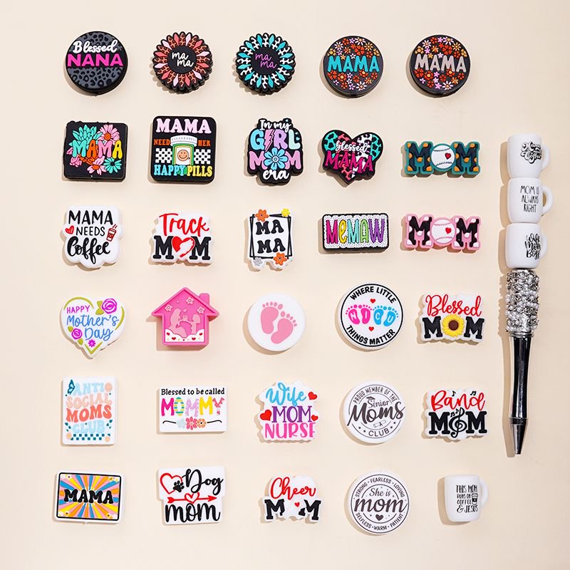 Mother Mom Mama Series Silicone Focal Beads, Random Mix