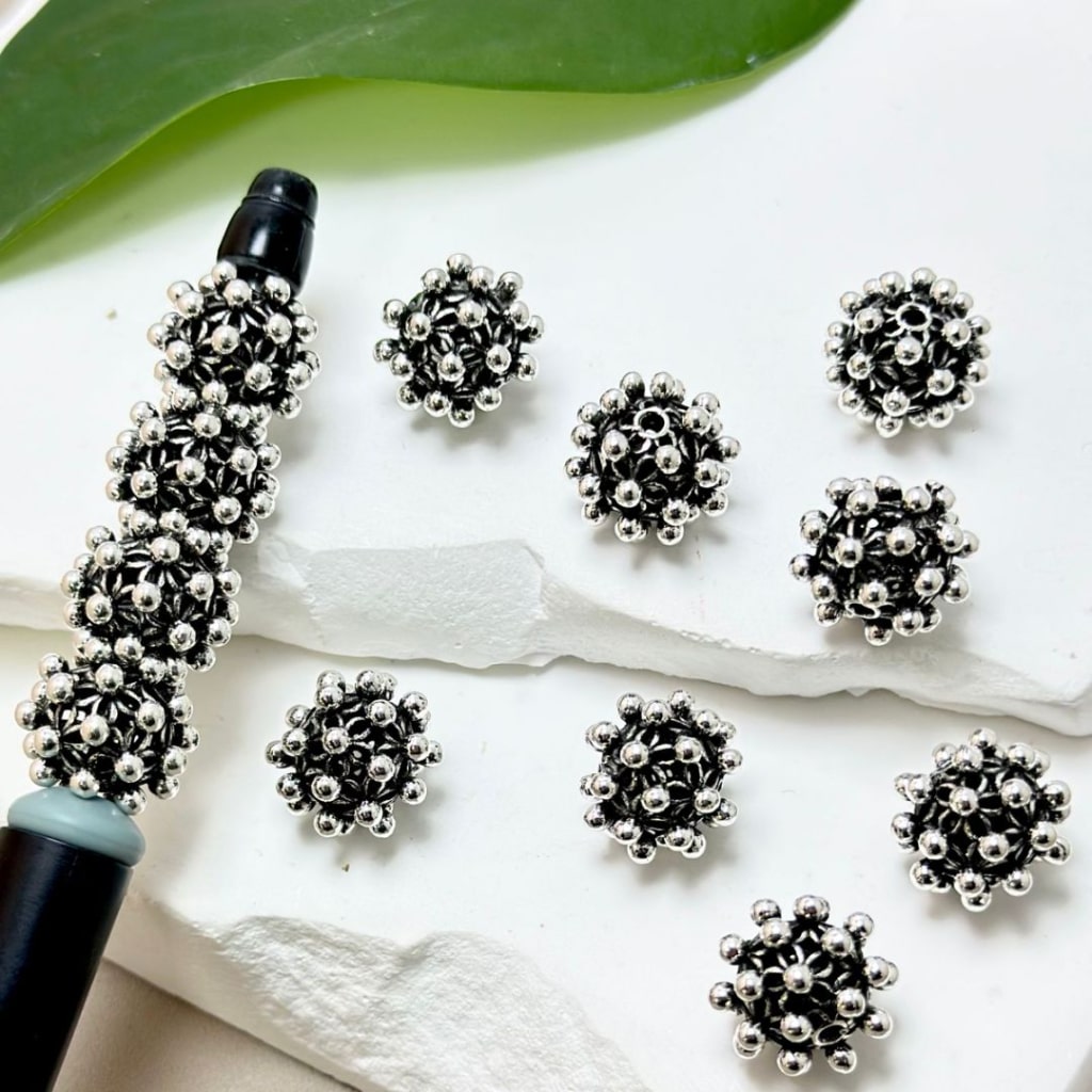 Black & Silver Mini Cute Gun Alloy Virus Shape Round Beads, 16MM
