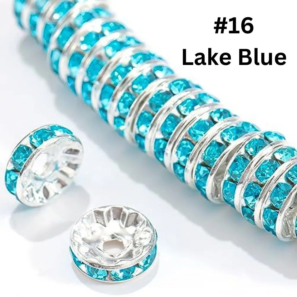 Round Metal Spacers with Straight Flat Rhinestones in Solid Colors, 10mm