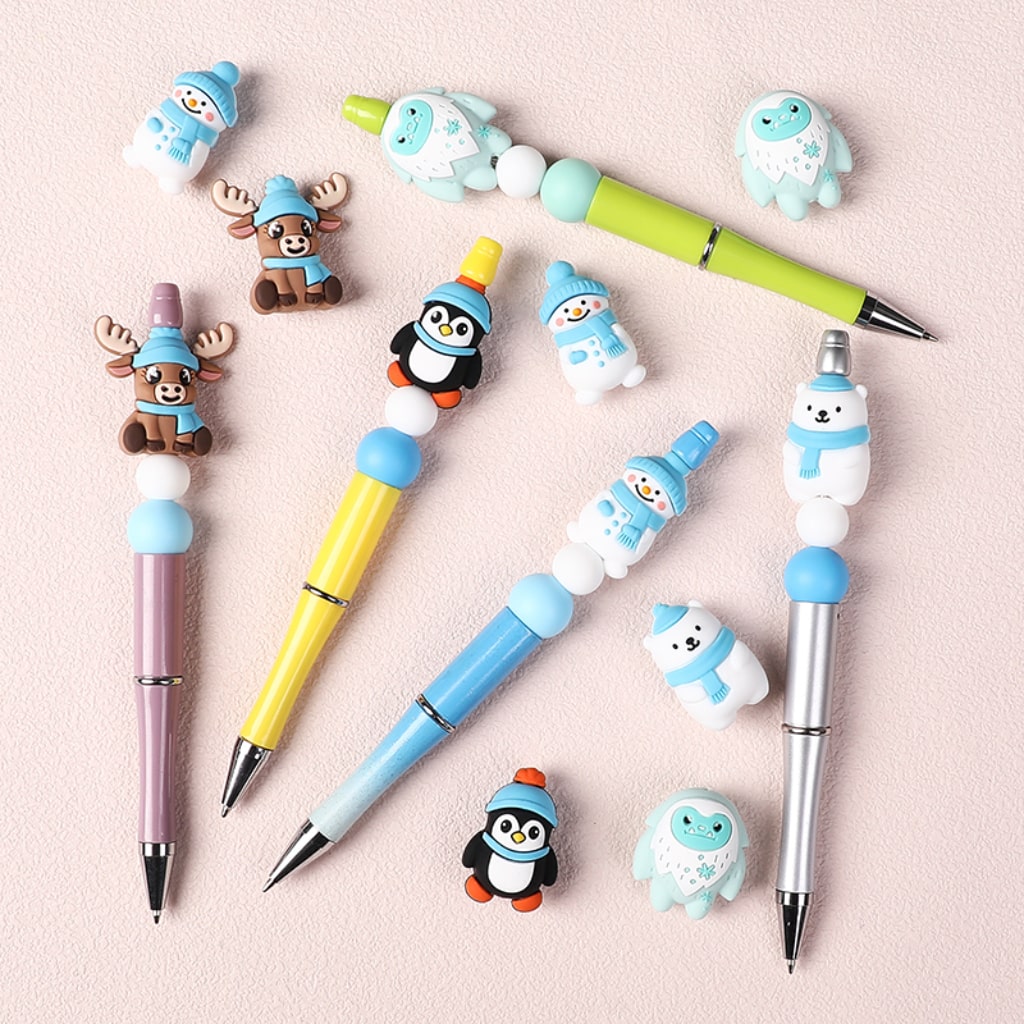 3D Winter Animals Set Polar Bear, Penguin, Snowman, Elk, Yeti Silicone Focal Beads