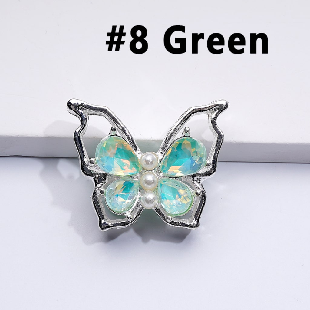 Fancy Silver Alloy Bling Bling Butterfly with Colorful Shiny Rhinestones White Pearls Beads, Around 33*25MM