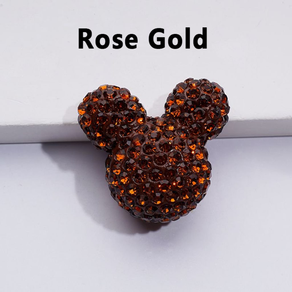 Vivid Cute Mickey Minnie Mouse Head Clay Beads with Shiny Rhinestones, Solid Color, Approx. 22x24x17MM