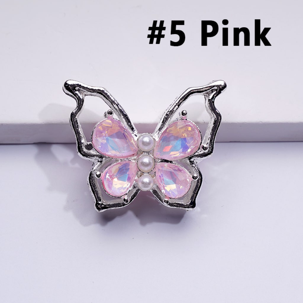 Fancy Silver Alloy Bling Bling Butterfly with Colorful Shiny Rhinestones White Pearls Beads, Around 33*25MM