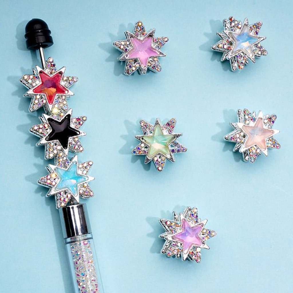 Stars Bling Bling Silver Alloy with Colorful Stars Mini AB Rhinestones Beads, Around 20MM