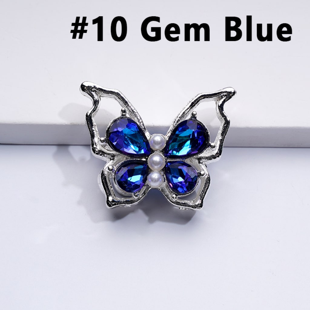 Fancy Silver Alloy Bling Bling Butterfly with Colorful Shiny Rhinestones White Pearls Beads, Around 33*25MM