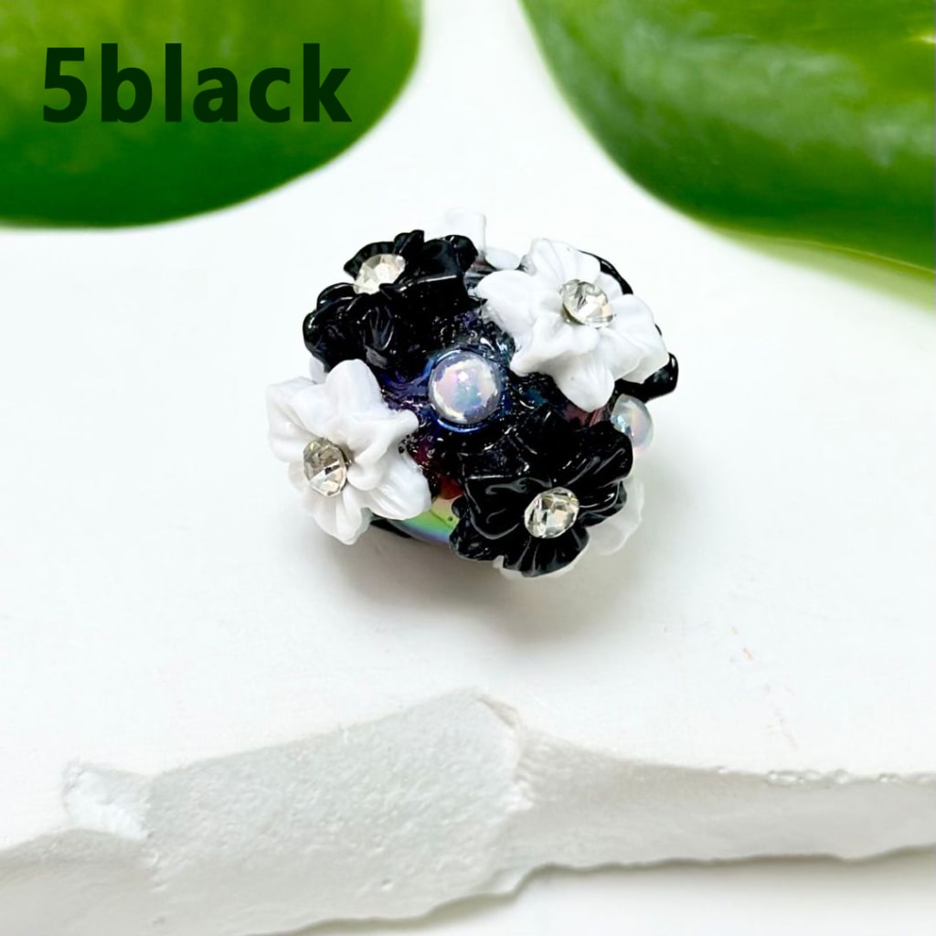 Cute Mini Round Acrylic Beads with Colorful Flowers, Clear Rhinestone Inside, and Shiny Pearls, Around 22MM