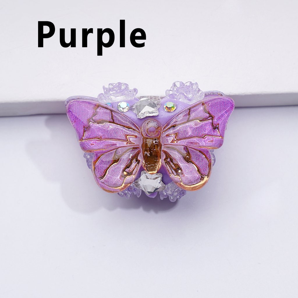 Chic Butterfly Clay Beads with Gold Stripes, AB Crystals, Clear Stars & Floral Details, Approx. 32x18MM