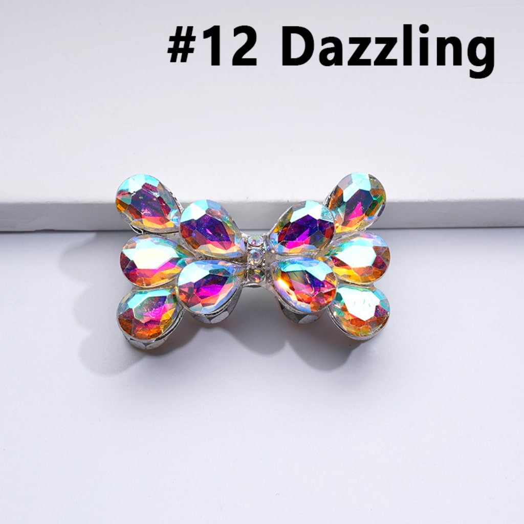 Silver Alloy Bling Bling Fancy Bowknot with Colorful & AB Shiny Rhinestones Beads, Around 37*22MM