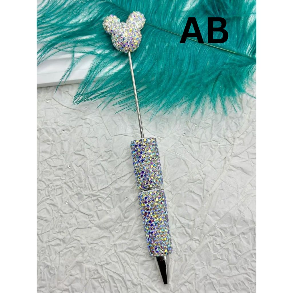 Mouse Head Pen Topper Head Beadable Pens with Clay Rhinestones Covered the Entire Pen