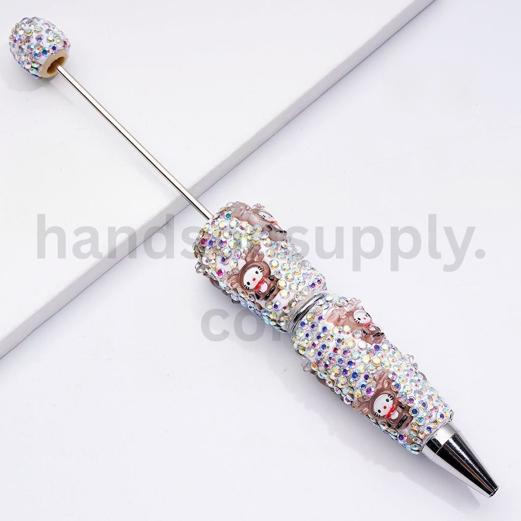 Sanrio-Inspired Characters in Christmas Outfits Red & AB Rhinestones Beadable Clay Pens