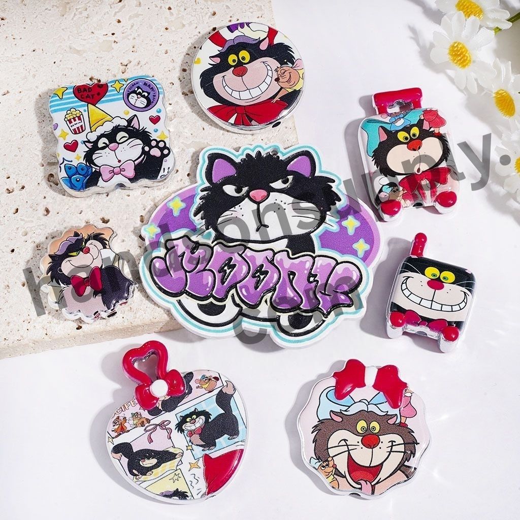 Cute Black Rebellious Cat Character Series with Playful Bow & Hat Designs Acrylic Beads & Pendants, Random Mix