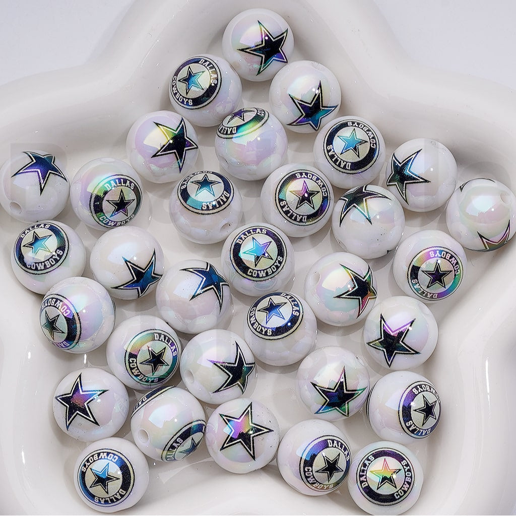 NF Football Teams USA American UV Coating Round Acrylic Beads, 16MM, Random Mix and Single Team Both Available to Choose