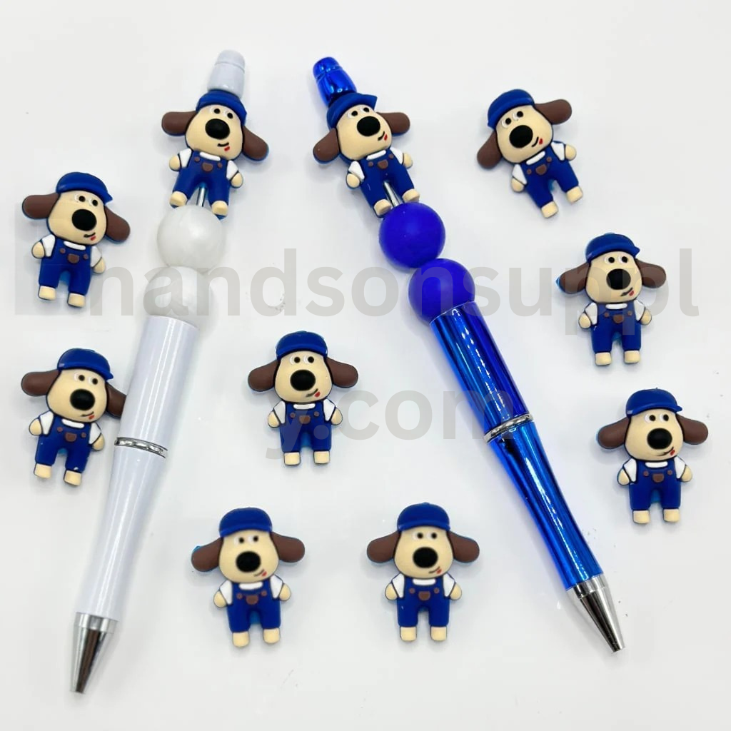 Cute Big Ear Dog Puppy with a Blue Hat 3D Little Silicone Focal Beads