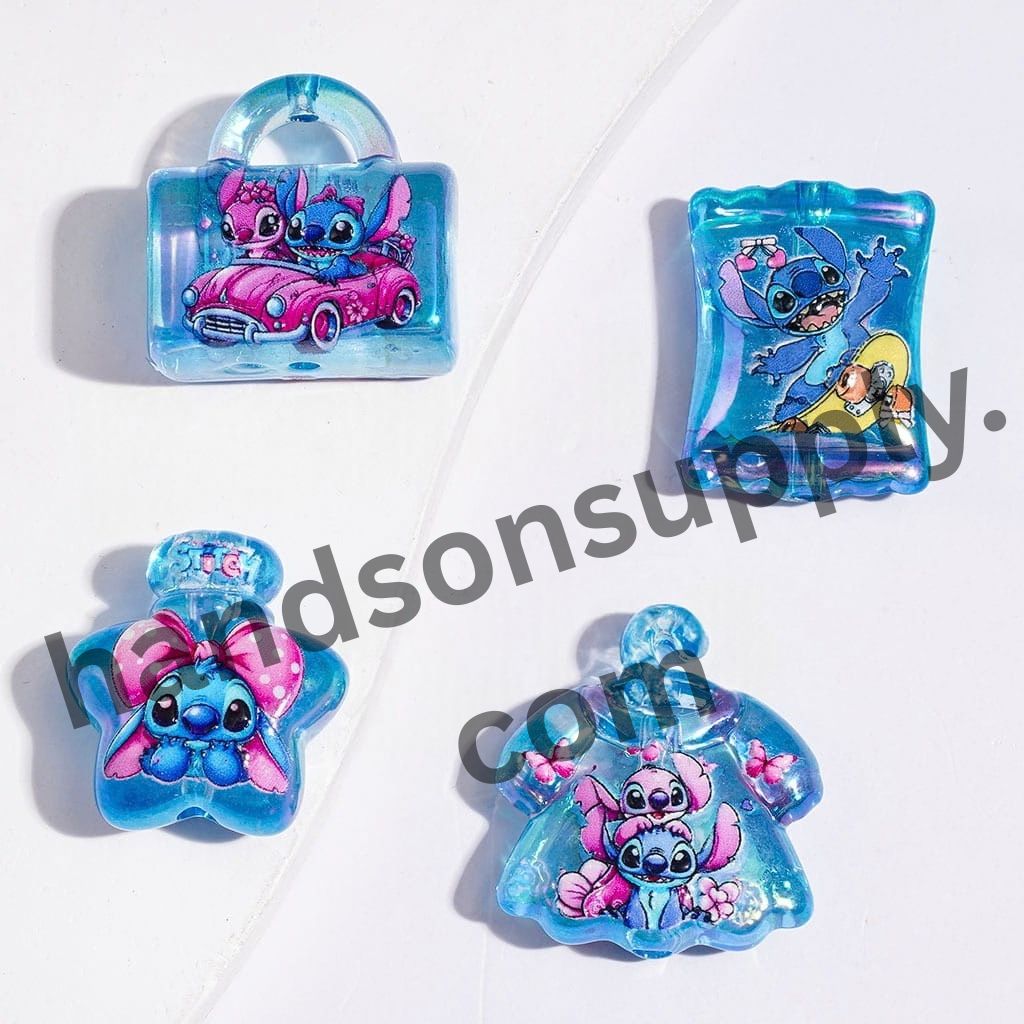 UV-Coated Cute Playful Pink & Blue Monster Character Series Acrylic Beads & Pendants, Random Mix