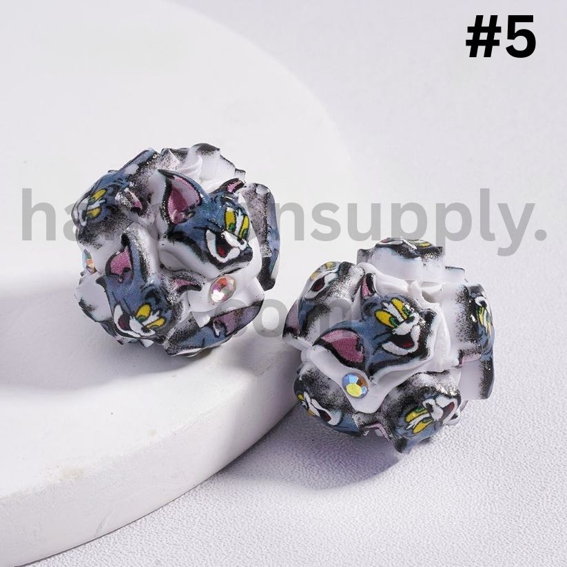 Tom & Jerry Cat & Mouse Character Mix Clay Beads with AB Rhinestones 20mm