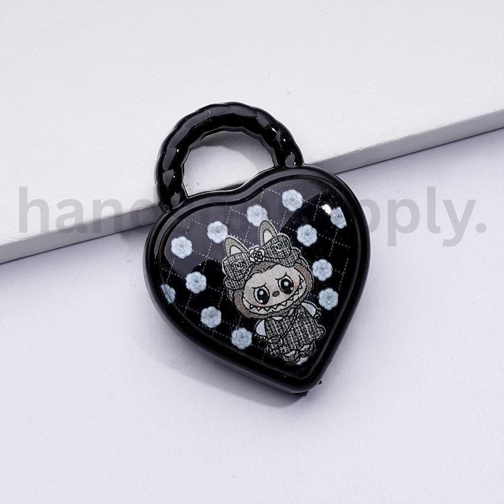 Heart-Shaped Labub Monster Handbag with Ring Pendants Acrylic Beads Around 39*30MM