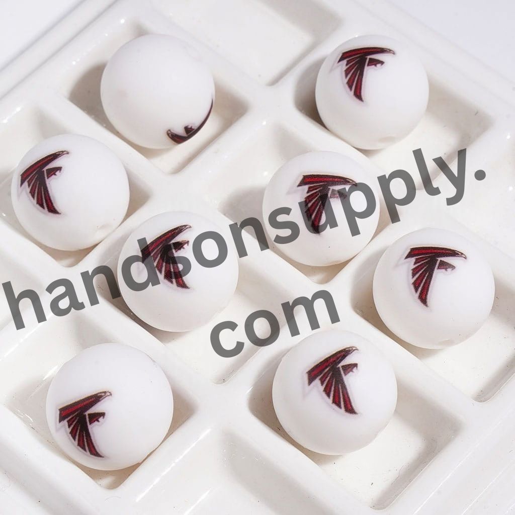 Vibrant Atlanta American Football Team Logo Printed Round Silicone Beads for DIY Bracelets and Necklaces, 15MM