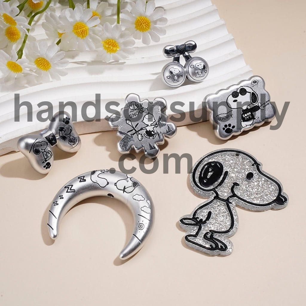 Cute Beagle Dog Character Silver Series in Assorted Shapes Acrylic Bead Pendants, Random Mix