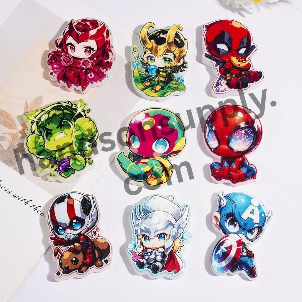 Cute Chibi-Style Cartoon Superhero & Fantasy Character Series Acrylic Beads, Random Mix