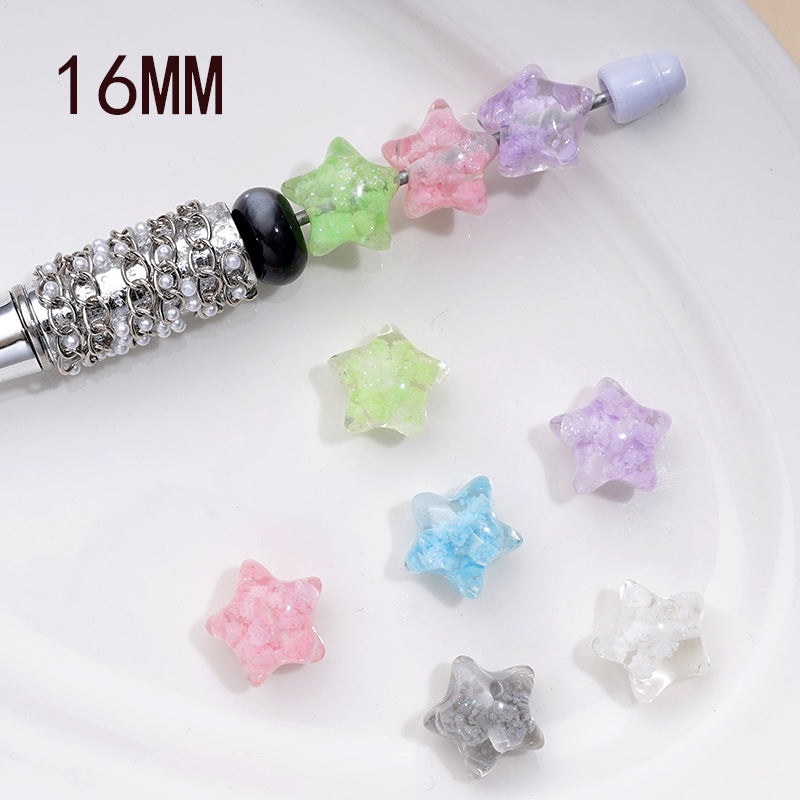 Star Shape Acrylic Beads Cute Clear Mini Colorful Clouds Inside, 16MM, Please Read the Description