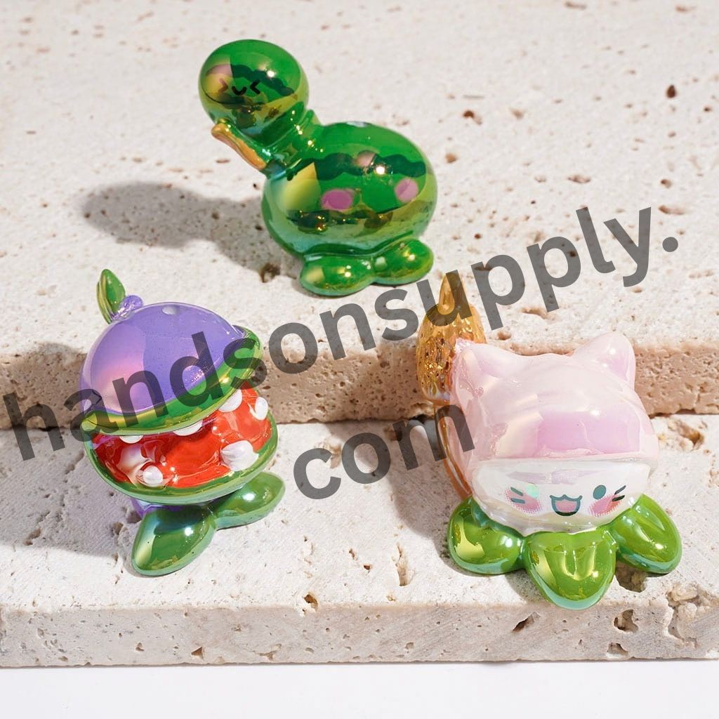 UV-Coated Cute Garden Plant & Zombie Game Character Series Acrylic Beads, Random Mix