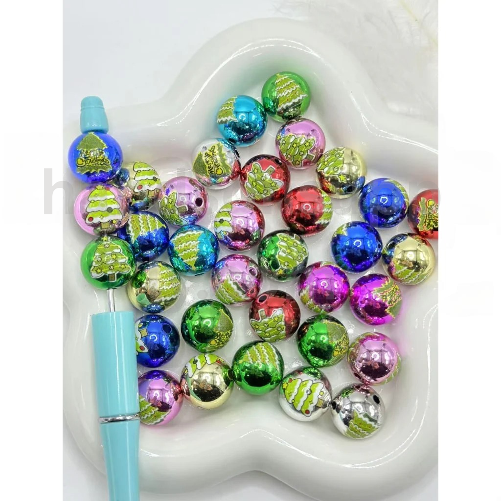 Christmas Tree with Star and Bell Ornaments 16MM Round Beads Acrylic Beads