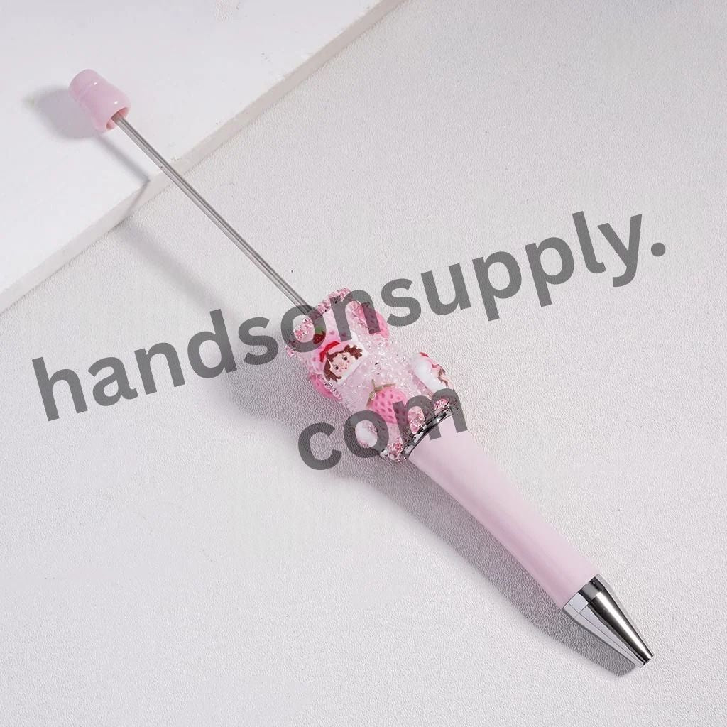 Cute Strawberry Girl Series, Pink Pearls Chains Sugar Beadable Pen and Clear Rhinestones