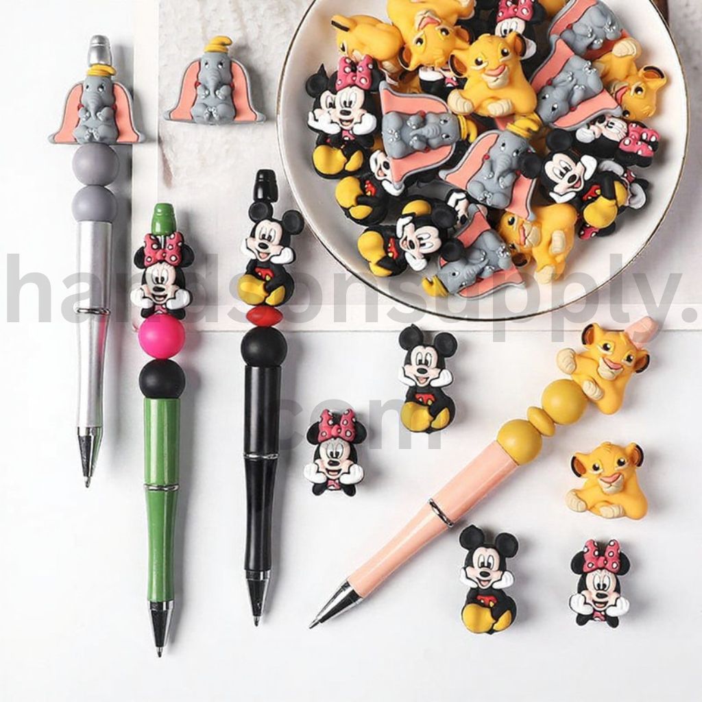 3D Disney-Styled Mickey, Minnie With pink Bow & Lion-King Inspired Characters Silicone Focal Bead