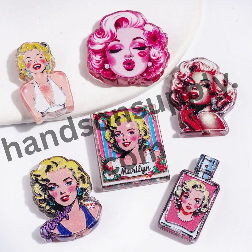 Retro Beauty American Actress Character in Assorted Style Acrylic Beads, Random Mix