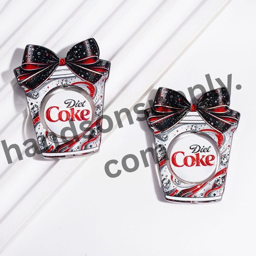 Fizzy Beverage Cup Design with Red & Black Bowtie and Flat Round Semi-Clear Acrylic Beads (Please Read the Description)