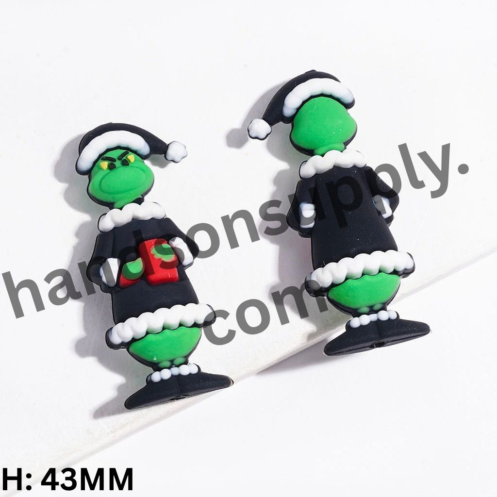3D Festive Christmas Green Character in Pajamas Holding Gift Box Silicone Focal Bead, 43MM, Multicolor