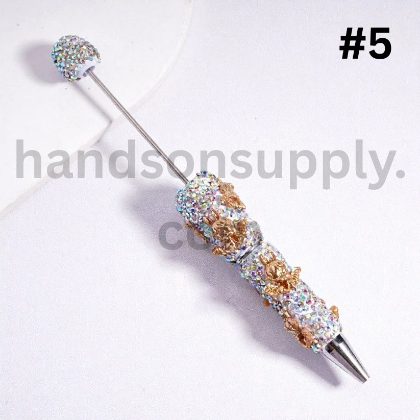 Gold Cupid Wings Beadable Clay Pen with AB Rhinestones