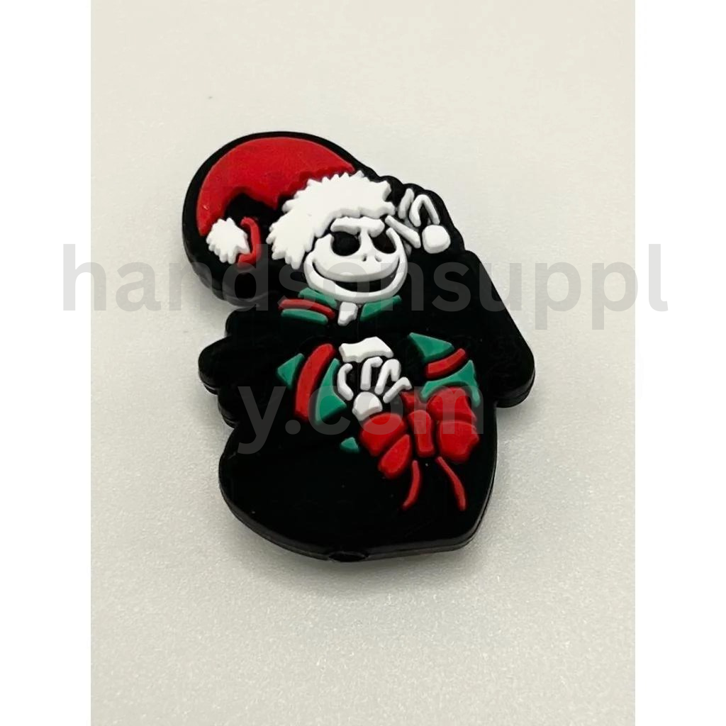 Christmas Jack Character with Red Ribbon Bowtie Festive Theme Silicone Focal Beads