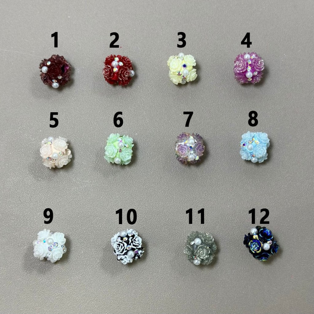 Shiny Glitter Flowers with Mini AB Rhinestones, White Pearls, and Round Clay Beads (11MM) – Please Read the Description