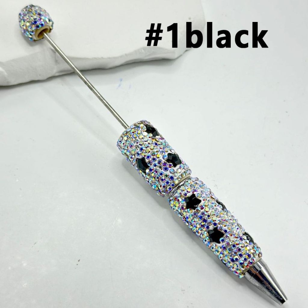 Beadable Clay Pens Covered with Multi-Color Stars and Mini AB Rhinestones, Entire Pen Decorated