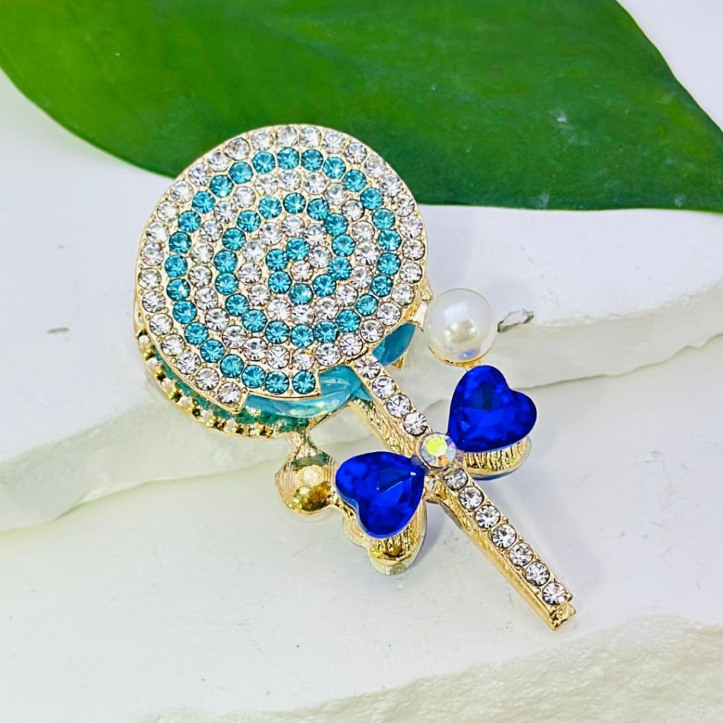 Rose Gold Alloy Fancy Bling Bling Lollipop with Colorful Shiny Rhinestones, Heart Diamonds, White Pearls, and Clay Beads, Around 54*28mm