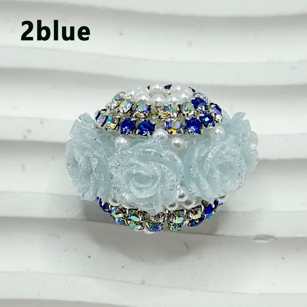 Delicate Glittery Luminous Flowers with White Pearls, Colorful Rhinestones Chain, Clear Round Acrylic Beads, Around 24*18MM