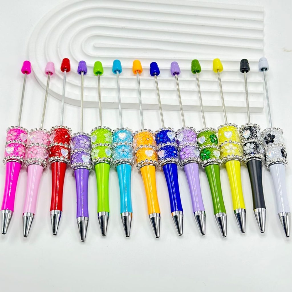 Clear Rhinestone with DIY Beadable Pen Chain Mini Cute Flowers Clear Hearts in Solid Color