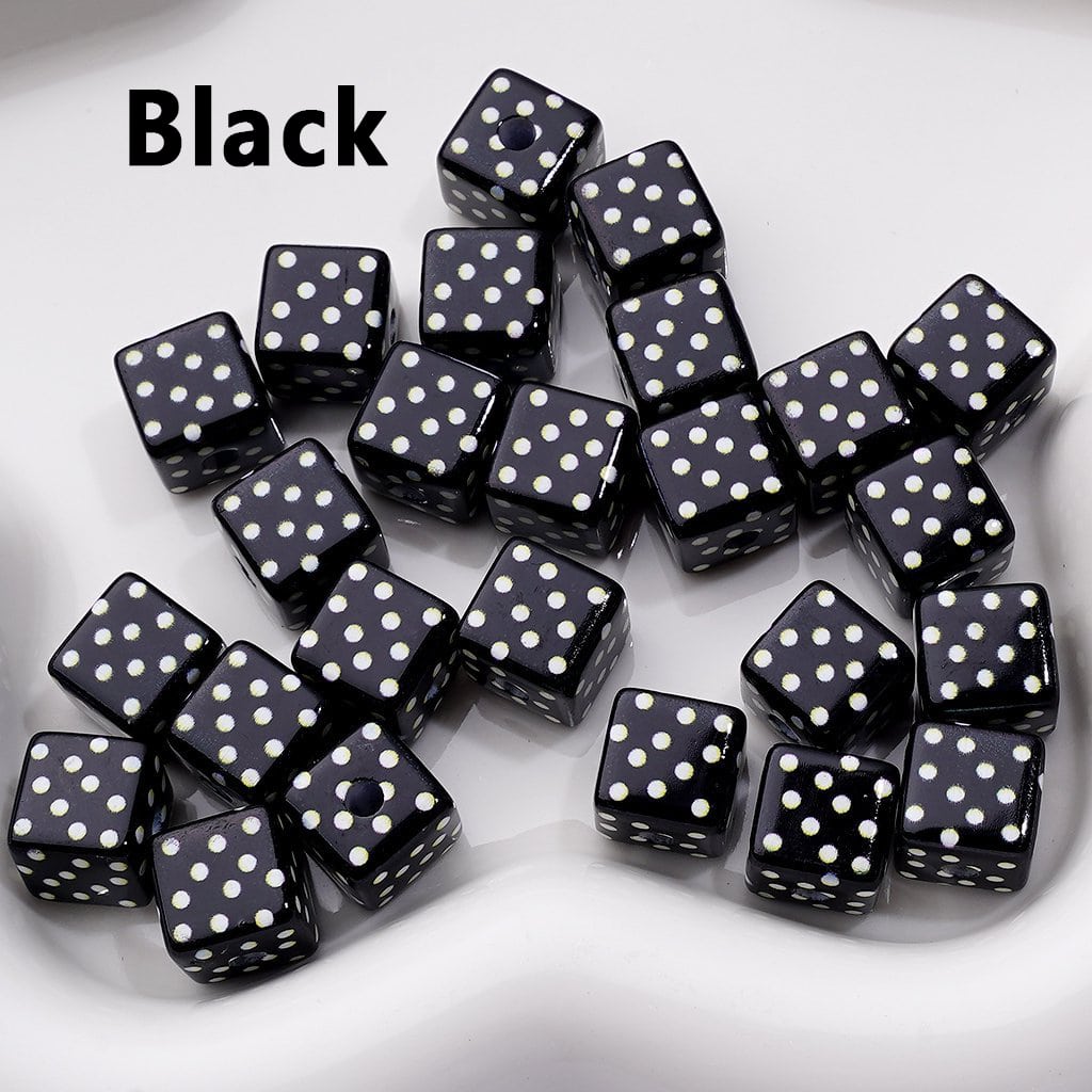 Mini Square Cube Acrylic Beads Featuring Cute White Dot Patterns, 10MM