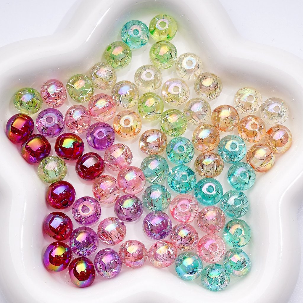 12MM Round Acrylic Beads – UV-Coated Multi-Color Translucent with Mini Silver Foil Paper Inside