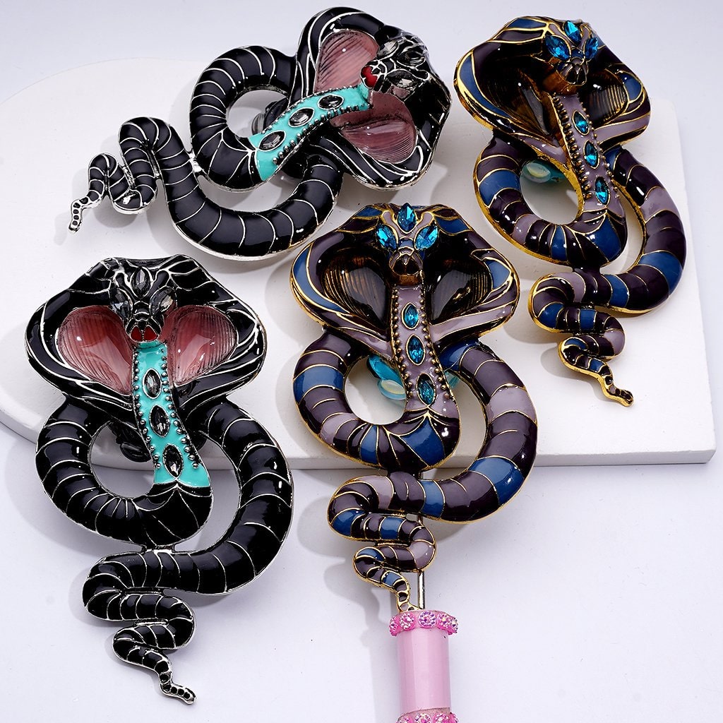 Gold and Silver Alloy Cobra Snake Clay Beads Decorated with Shiny Rhinestones, Flowers, Hearts, and Snowflakes, Around 100*65MM