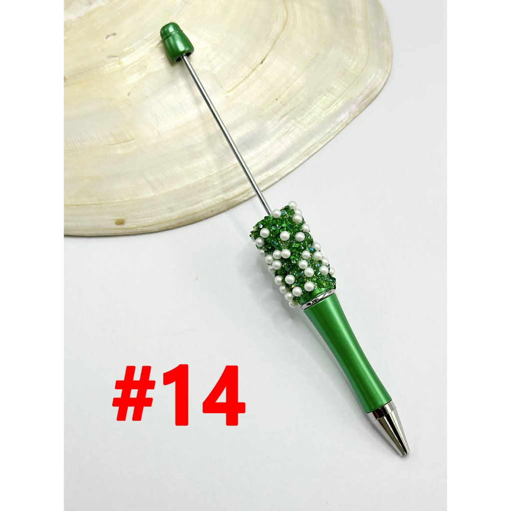 Clear Rhinestones and White Pearls Diamond Shape Beadable Pens in Solid Colors