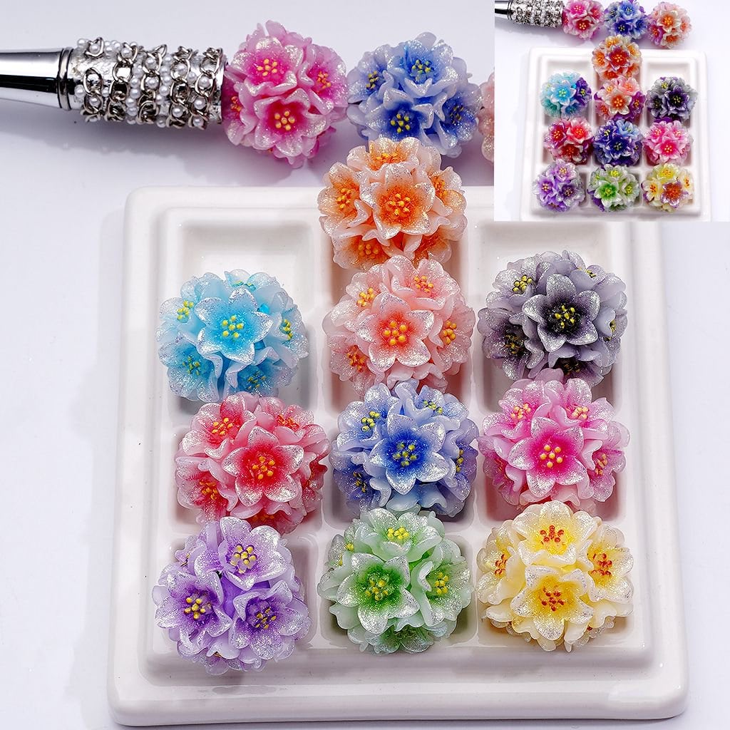 Soft Flower Clay Beads with Color Changing Glitter 24MM Random Mix for Crafts & Jewelry