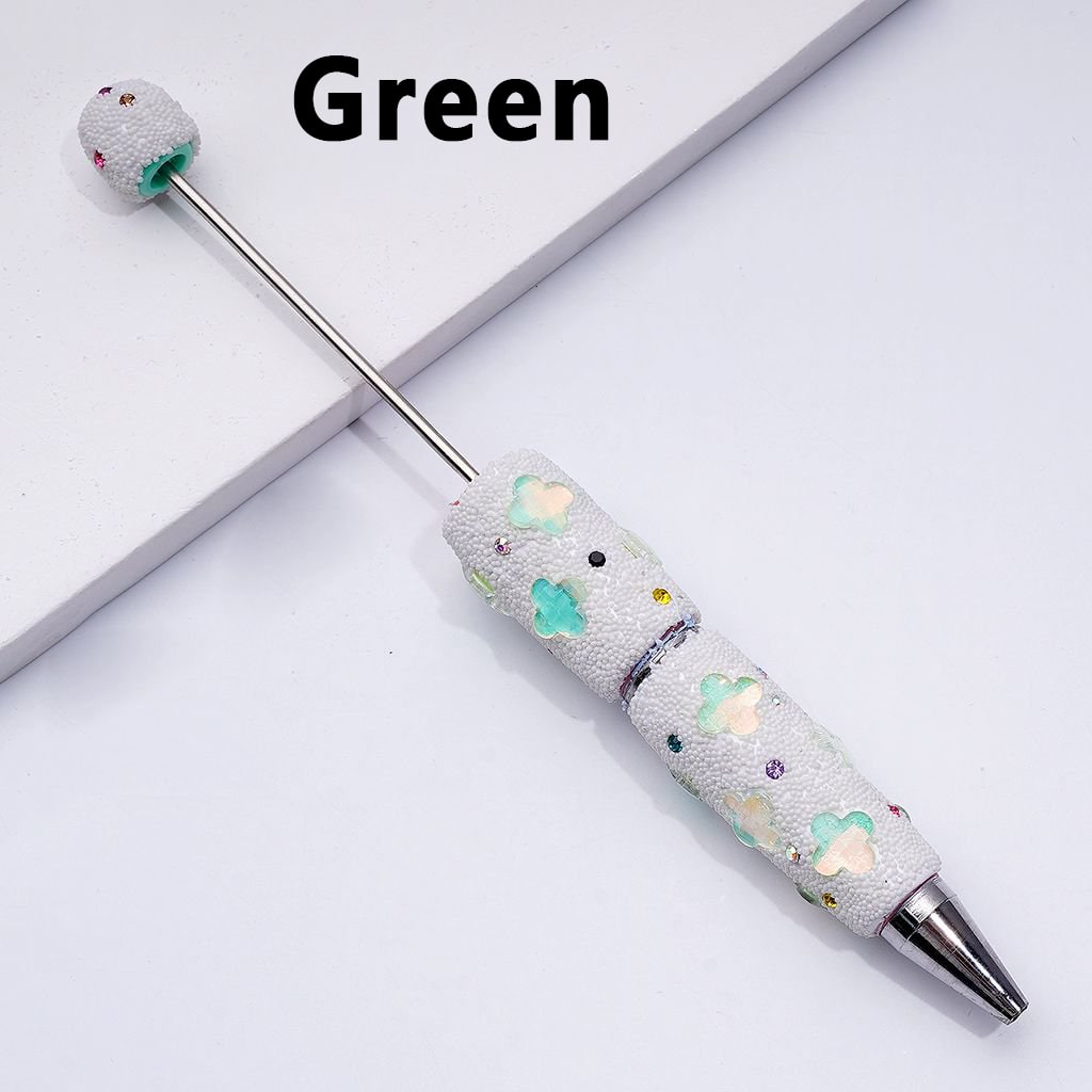 Vibrant Beadable Clover Pen – Jelly Colors with Sparkling Rhinestones & Mini Snow Balls